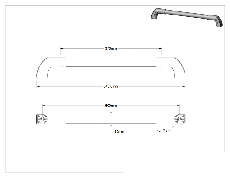Teknik Çizim - T-Yivli Çerçeve, Alüminyum Kesim Boyu Çekme Kolu, 14" Uzunluk