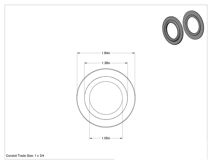 Teknik Çizim - 1 x 3/4 Orta ve Kalın Cidarlı Çelik Kanal için Yağmur Geçirmez Redüksiyon Pul