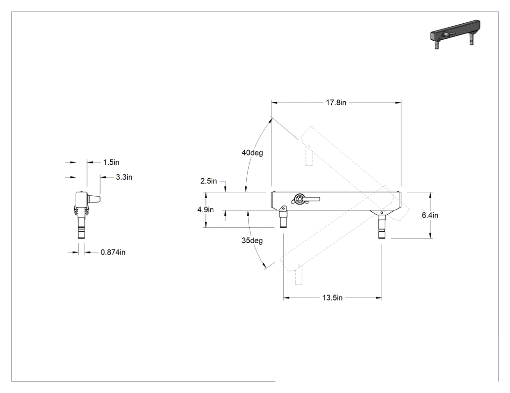 Teknik Çizim - Ağır Hizmet Tipi Konumlandırma Kolu için 13-1/2" Uzunlukta Dengeleyici Konektör