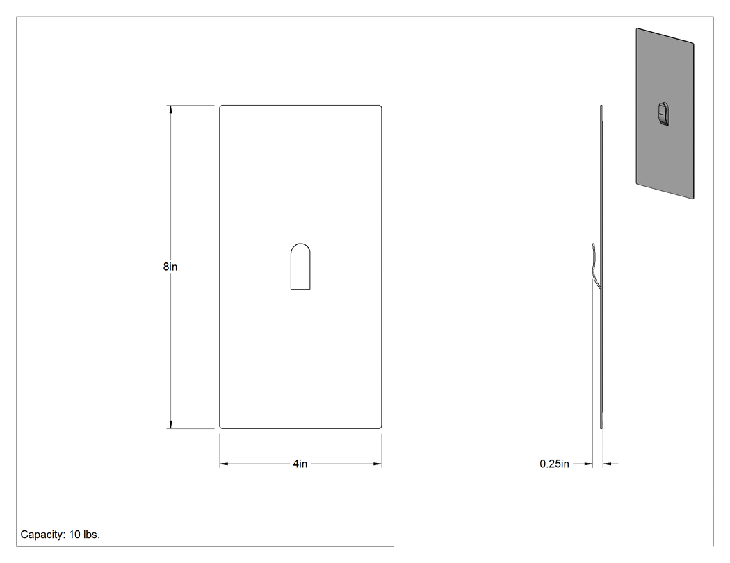 Teknik Çizim - Manyetik Arka Kanca, 4 inç Genişlik x 8 inç Yükseklik x 1/4 inç Derinlik