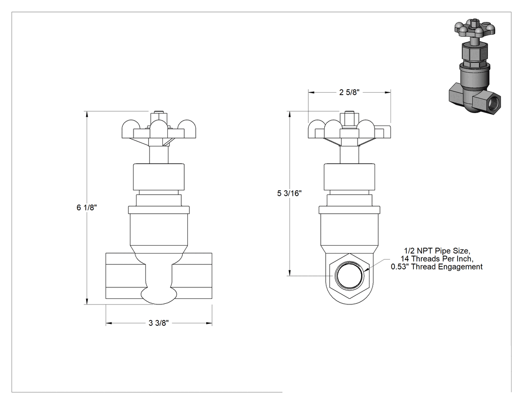 Teknik Çizim - PVC Plastik Akış Ayar Valfi, Su için, 1/2 NPT Dişi