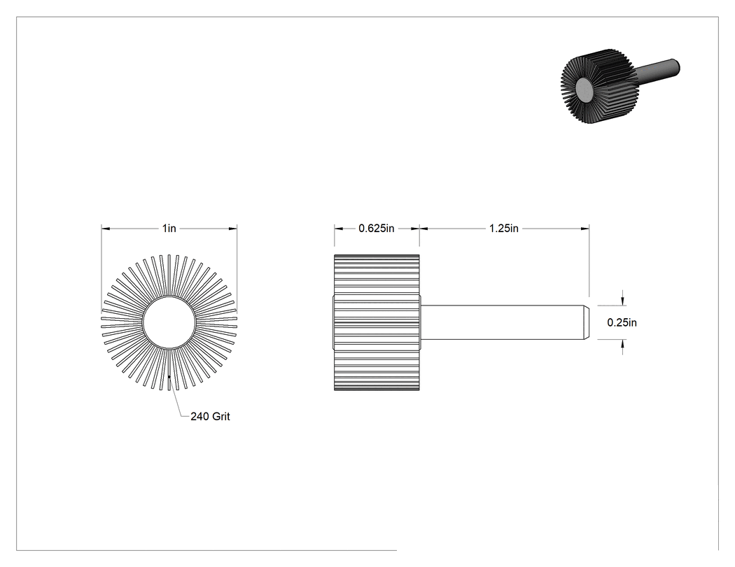 Teknik Çizim - Lamelli Zımpara Çarkı, Sap, Ekstra Pürüzsüz Yüzey için, 240 Kum, 1" Çap, 5/8" Genişlik