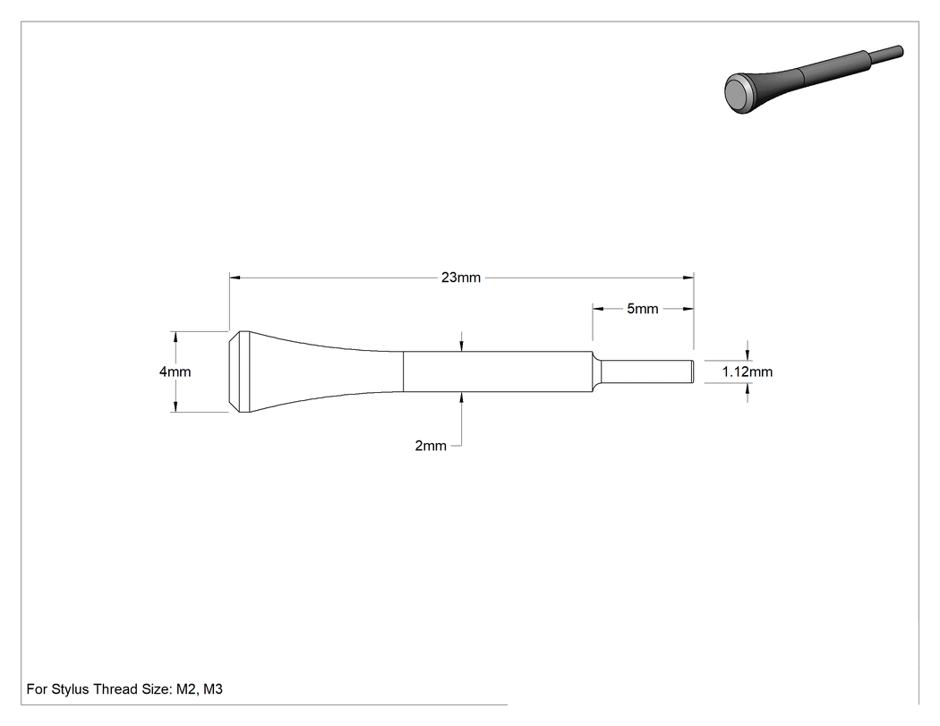Teknik Çizim - Renishaw Prob İğnesi, M2 için Montaj Aleti, M3 Stylus Diş Boyutu