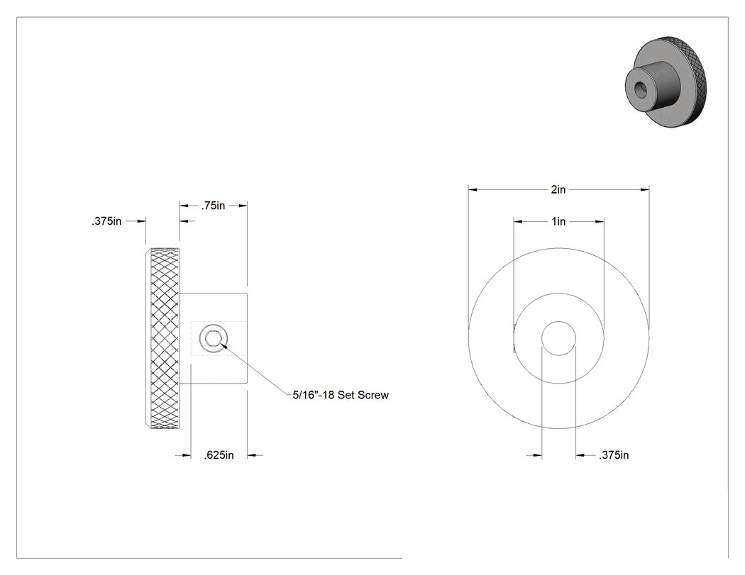 Teknik Çizim - Pirinç Topuz, Setskur ve 3/8" Çapında Dişsiz Delikli