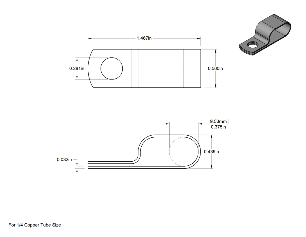 Teknik Çizim - Çok Hatlı Halka Kelepçe 3/8" İç Çap
