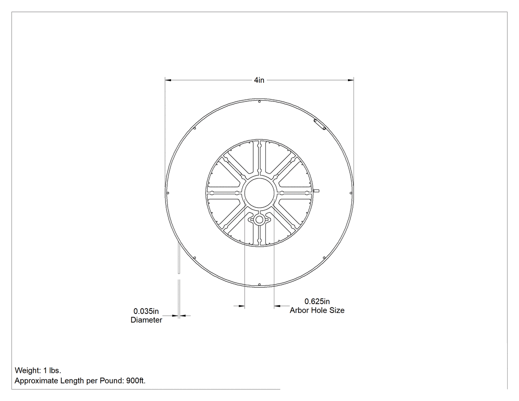 Teknik Çizim - MIG Kaynak Teli, Alüminyum için, Yüksek Mukavemetli, ER5183, 0.035" Çap, 1 lb. Makara