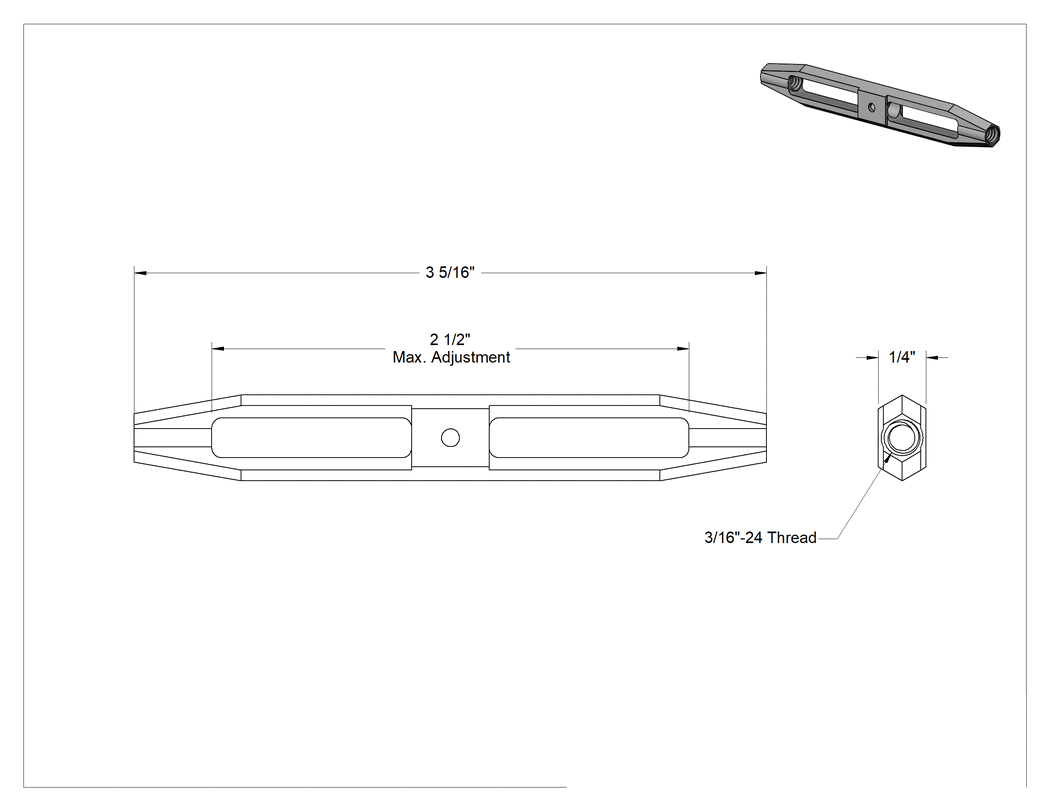 Teknik Çizim - 316 Paslanmaz Çelik Gerdirme - Kaldırma Amaçlı Değil, Sadece Döküm Gövde, 10-24 Diş Boyutu