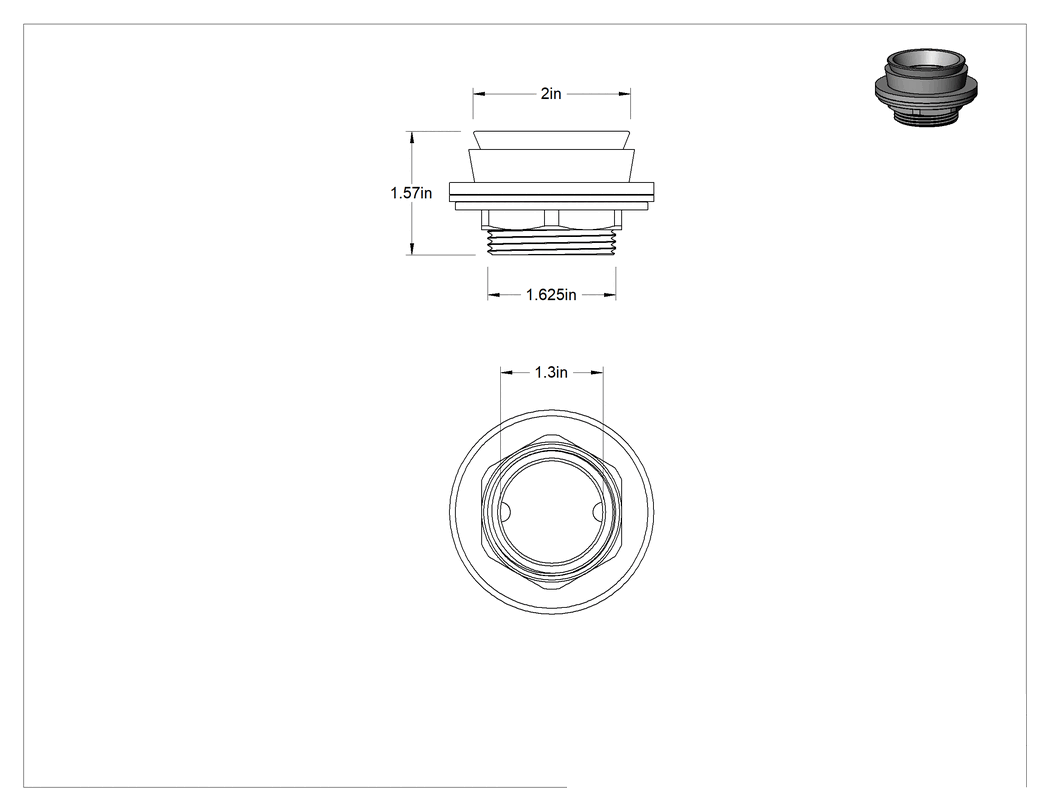 Teknik Çizim - Tanksız Tuvalet Bağlantı Parçası, 1-1/4" Giriş Çapı ve 1-1/4" Boru Dış Çapı için