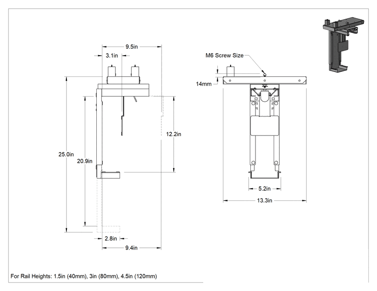 Teknik Çizim - Monitörler ve Bilgisayar Aksesuarları için T-Yivli Çerçeveleme Montaj Aparatları, Bilgisayar Tutucu, 1.5" ve 40 Yüksekliğinde Tek Ray için