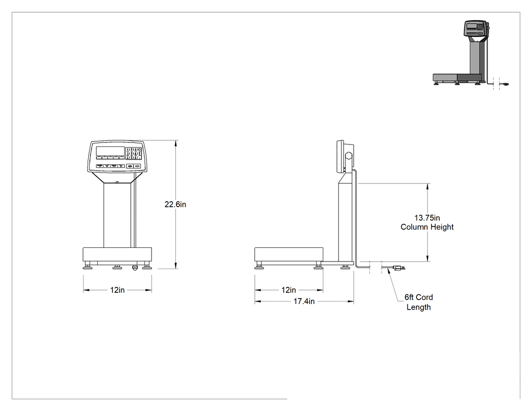Teknik Çizim - Ticarete Uygun Tezgah Üstü Terazi, Uzaktan Ekranlı, 25 lb. Kapasite