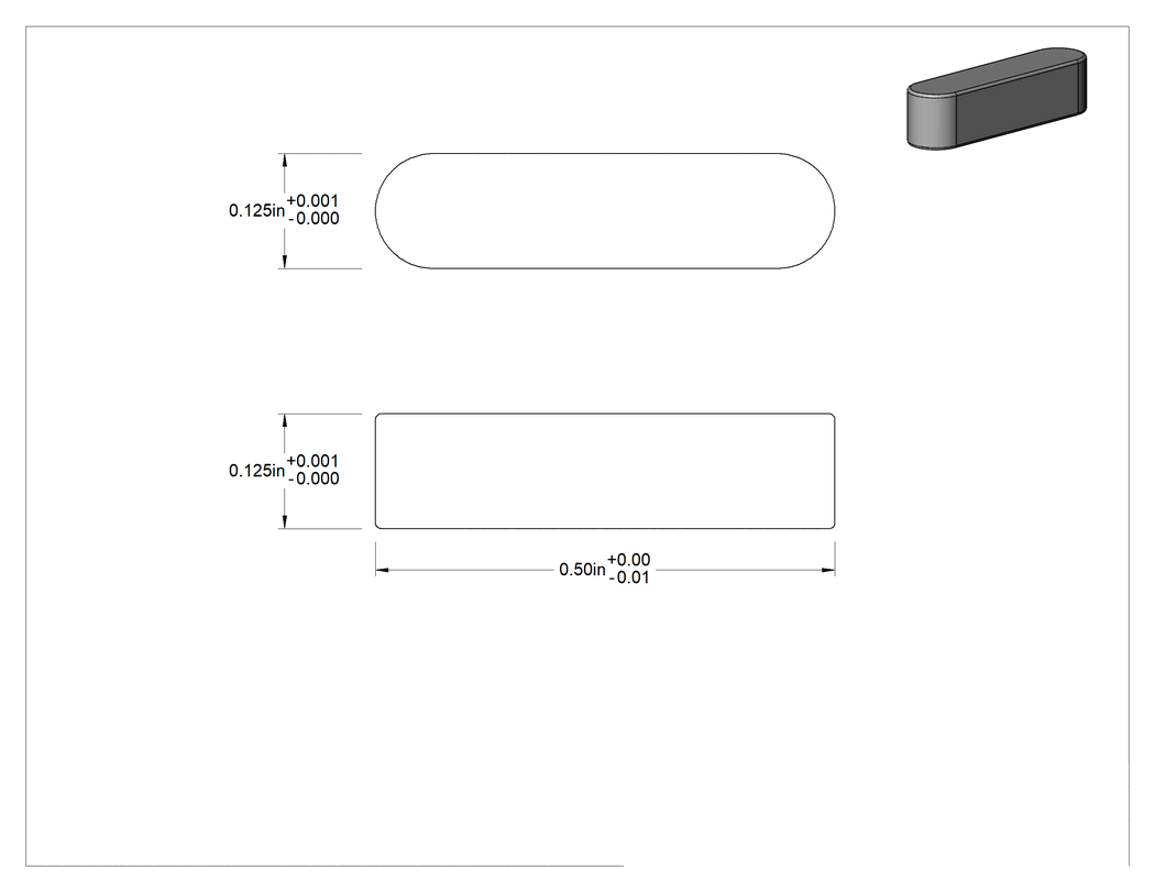 Teknik Çizim - Yuvarlak Makine Kaması, Çinko Kaplı Çelik, 1/8" x 1/8", 1/2" Uzunluk, Büyük Boy