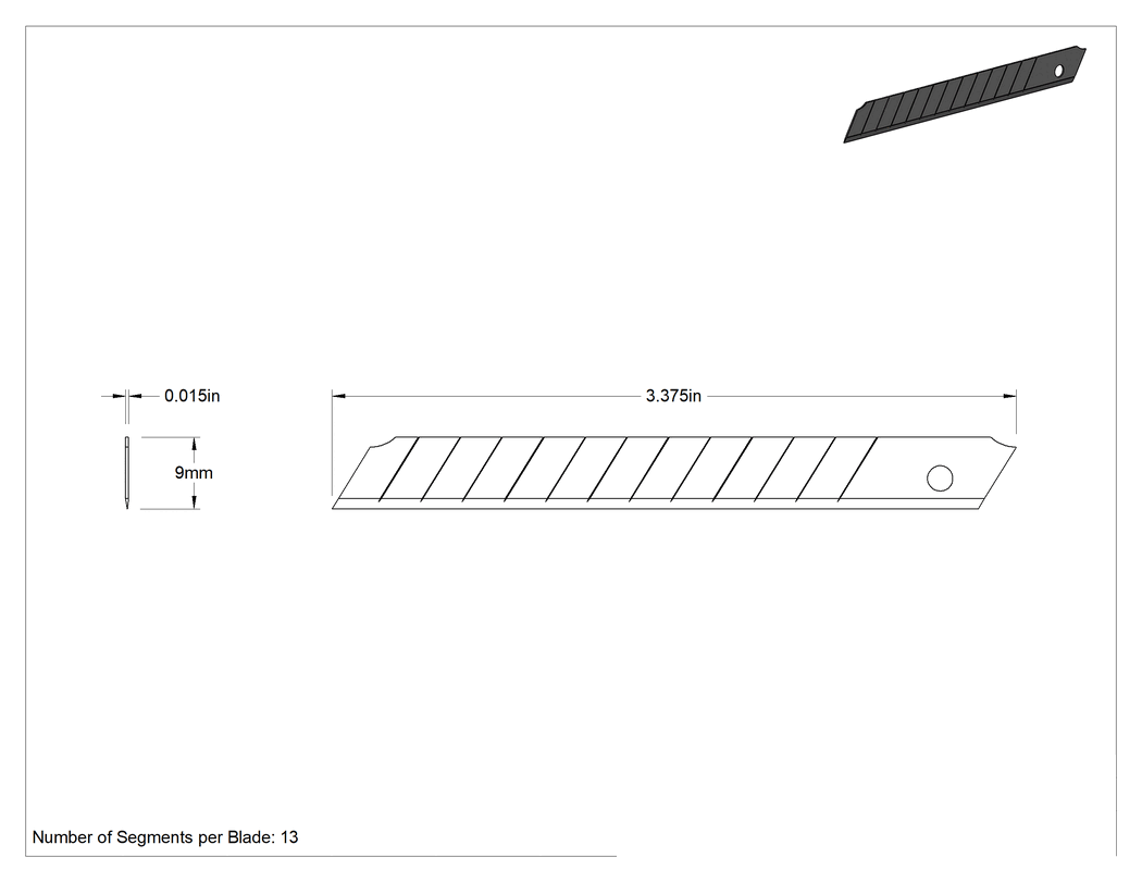 Teknik Çizim - 13-Segment, 3-3/8" Uzunlukta Paslanmaz Çelik Kopma Bıçakları