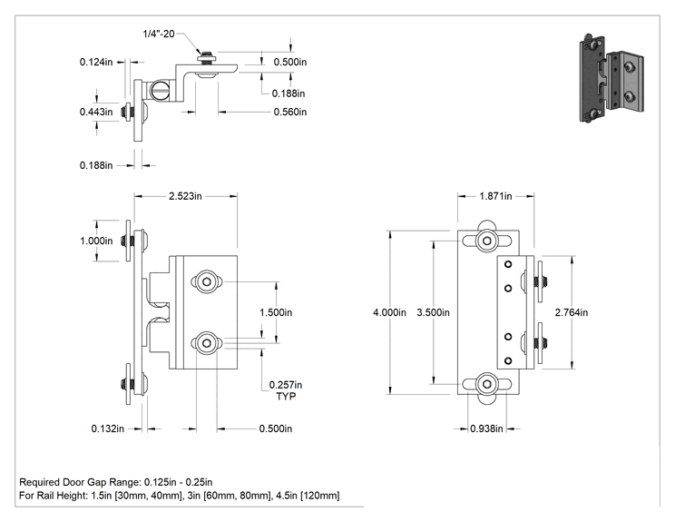 Teknik Çizim - T-Yivli Çerçeve, 1.5" için Ray-Ray Tutma Mandalı, 30 mm ve 40 mm Yükseklikli Ray