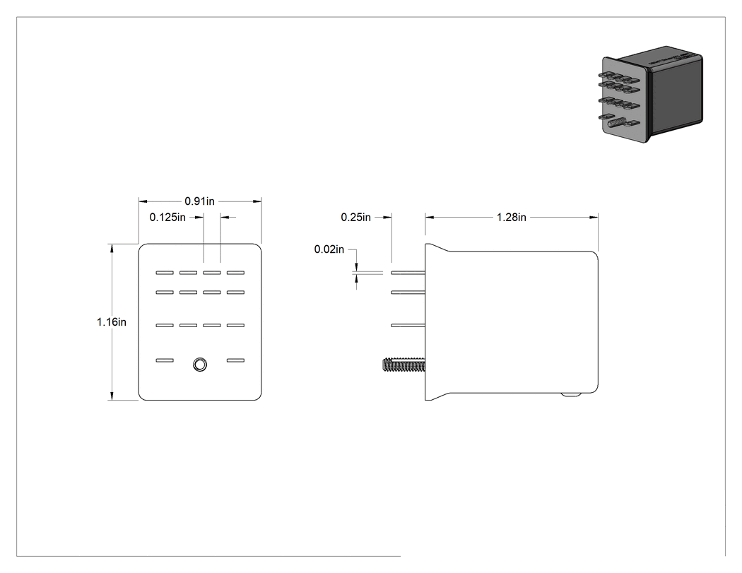 Teknik Çizim - Tehlikeli Ortam Faston Terminali Rölesi, 4PDT, 14 Terminal, 120V AC Giriş, 3A @ 120VAC/240VAC