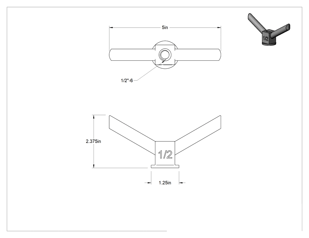 Teknik Çizim - Hızlı Sıkıştırmalı Bobin Dişli Somun, Kanat Baş Şekli, 1/2"-6 Diş Boyutu