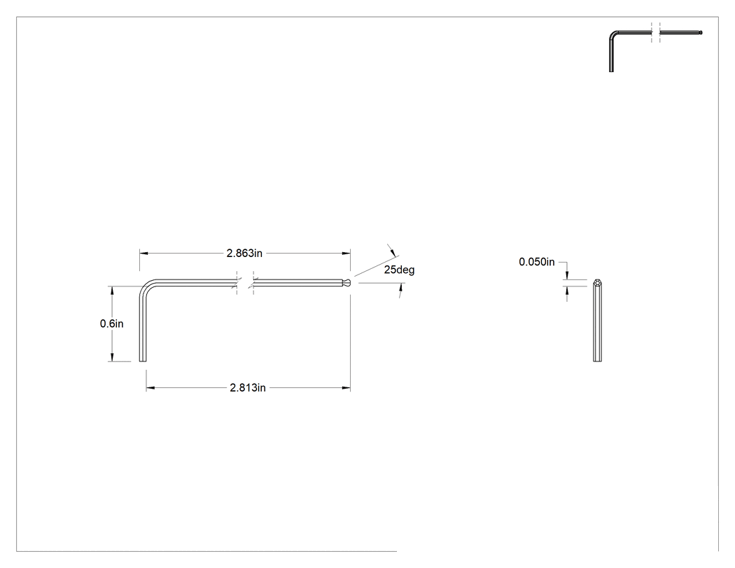Teknik Çizim - Alaşımlı Çelik Açılı Tahrikli Top Uçlu Altıgen L Anahtarı, Kırmızı Boyalı, 0.050" Tahrik Boyutu, 2-7/8" Toplam Uzunluk