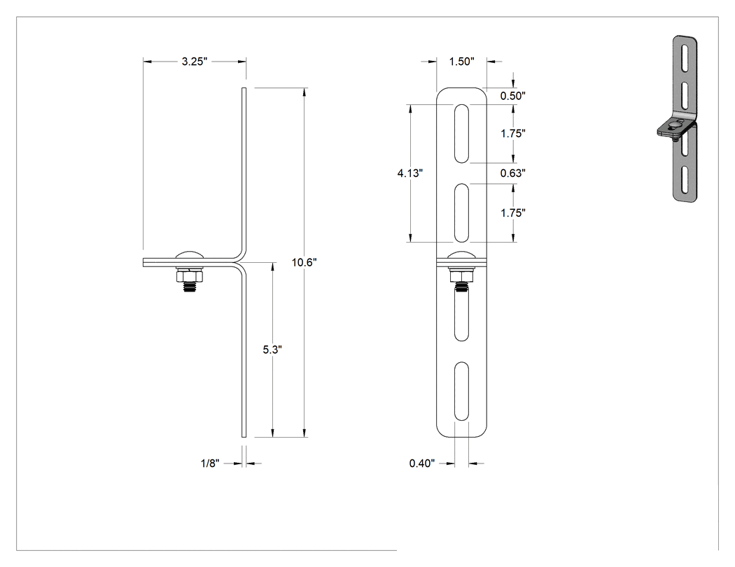 Teknik Çizim - 3-1/4" x 10-5/8" x 1/8" İki Parçalı L-Braket