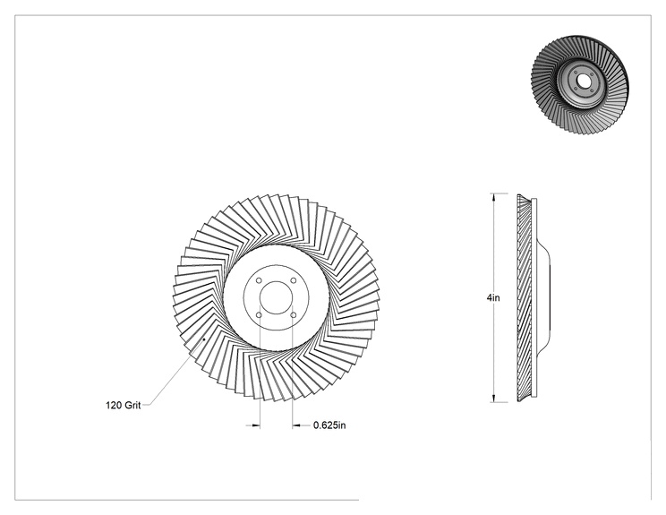 Teknik Çizim - Alüminyum için Kanatlı Zımpara Diski, Yumuşak Metal ve Metal Olmayan, Dişsiz Mil Deliği Olan Düz, 4" Çap, 120 Kum