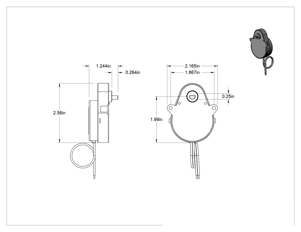 Teknik Çizim - Sabit hızlı AC dişli motor, 60 Hz'de 1 rpm, 6.9 inç-lbs. Tork, 110V AC