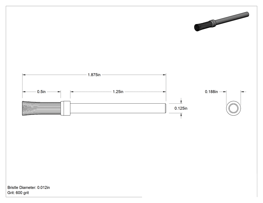Teknik Çizim - Şaftlı Zımpara Uç Fırçası, Dar Alanlar için, 3/16" Fırça Çapı