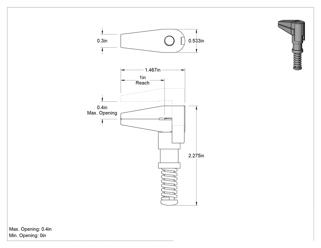Teknik Çizim - Pense ile Çalıştırılan Yaylı Kelepçe, 0" - 1/2" Açıklık