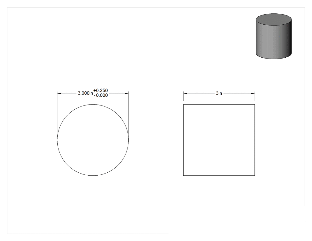Teknik Çizim - Asetal Disk, Beyaz, 3" Çap, 3" Uzunluk