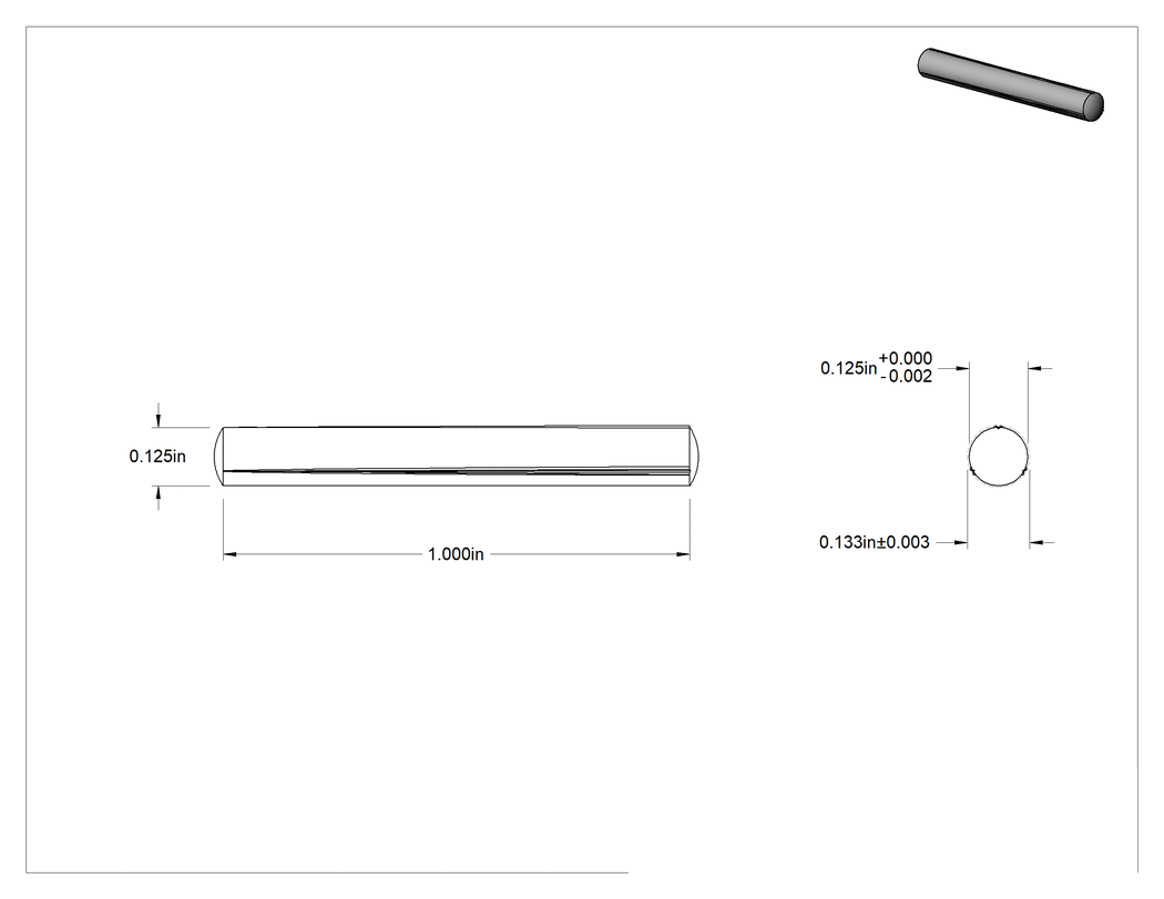 Teknik Çizim - 18-8 Paslanmaz Çelik Tam Yivli Pim, 1/8" Çap, 1" Uzunluk