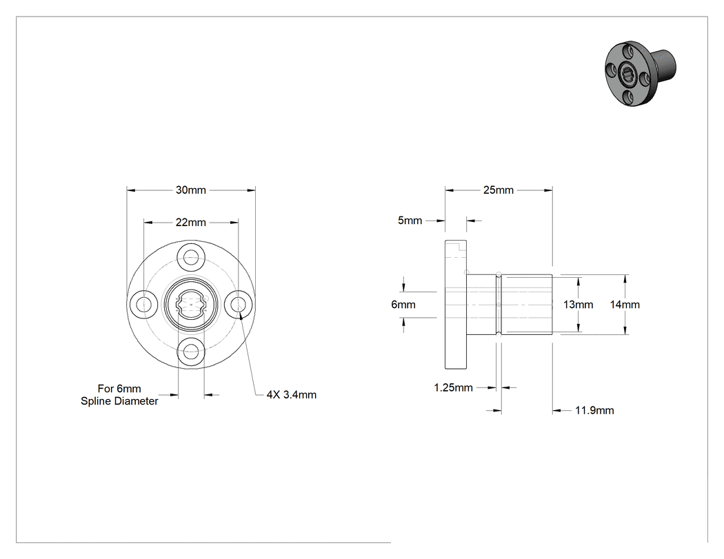 Teknik Çizim - 13 mm Çaplı Çelik Bilyalı Yiv için Montajlı Lineer Çelik Bilyalı Rulman