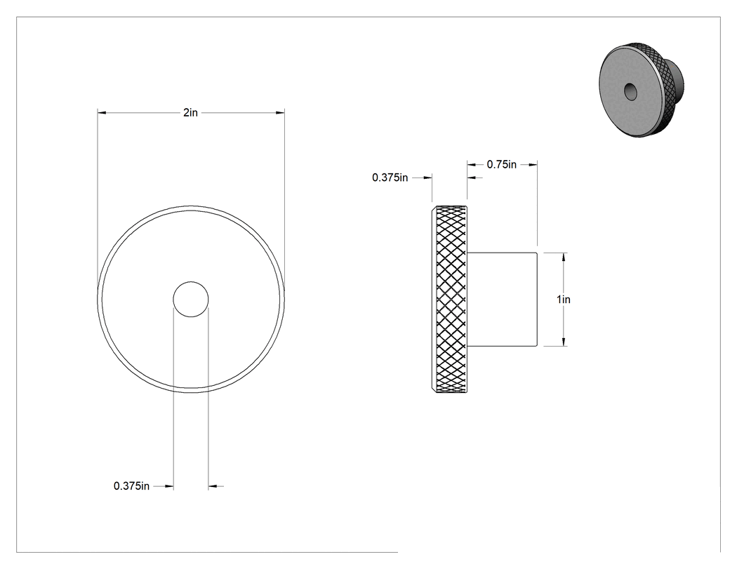 Teknik Çizim - 303 Paslanmaz Çelik Tırtıllı Düğme, 3/8" Çaplı Dişsiz Delik