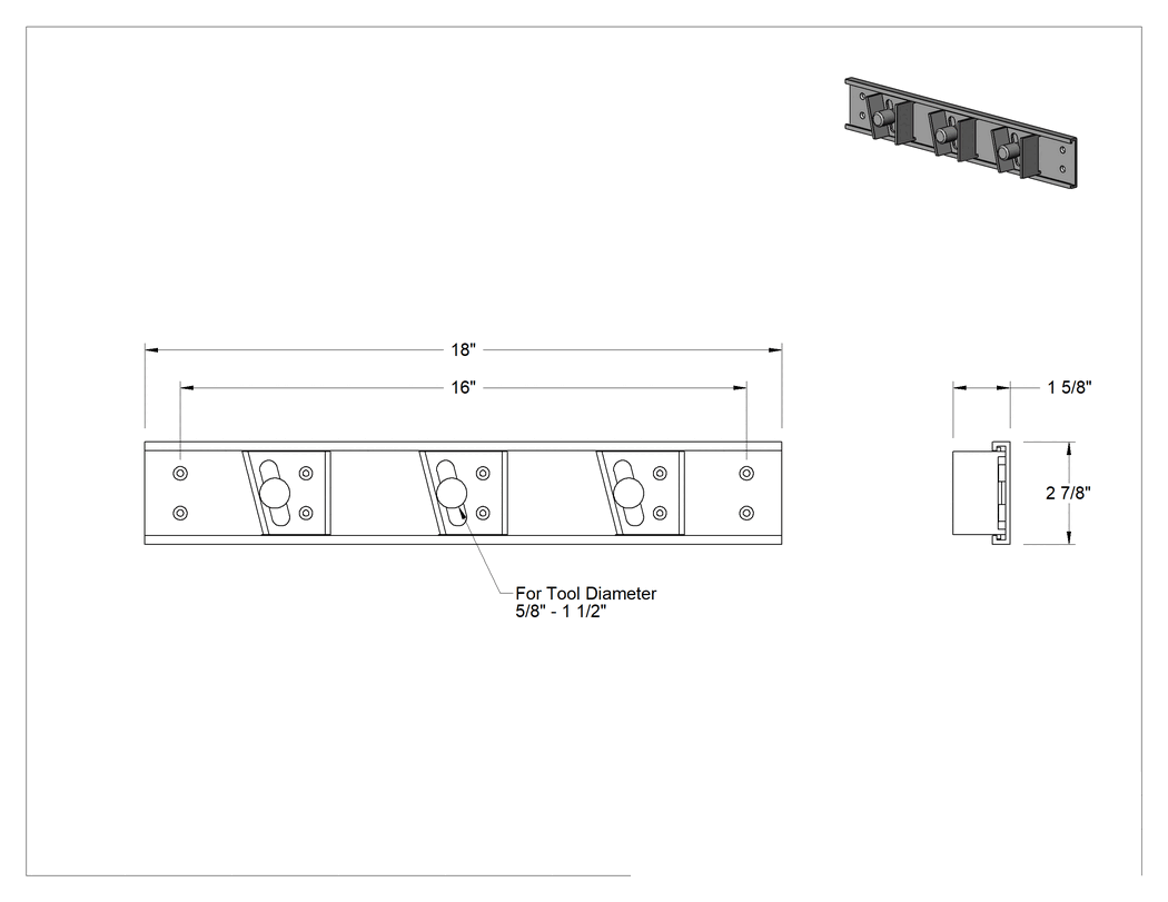 Teknik Çizim - Alet Tutucu Rafları, 5/8" ila 1-1/2" Ürün Çapı için