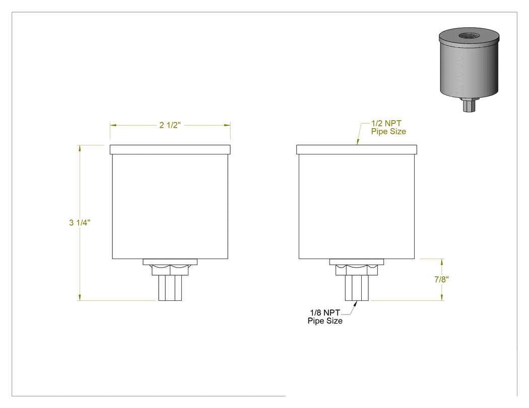 Teknik Çizim - Şamandıralı Basınçlı Hava Tahliye Vanası, Kompakt, 1/2 x 1/8 NPT Dişi