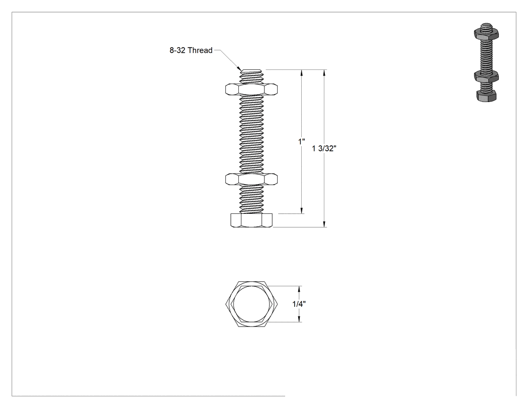 Teknik Çizim - Mandal Kelepçe Tutma Vidası, Çelik Sabit Düz Uçlu Çelik, 1-3/32" Toplam Uzunluk