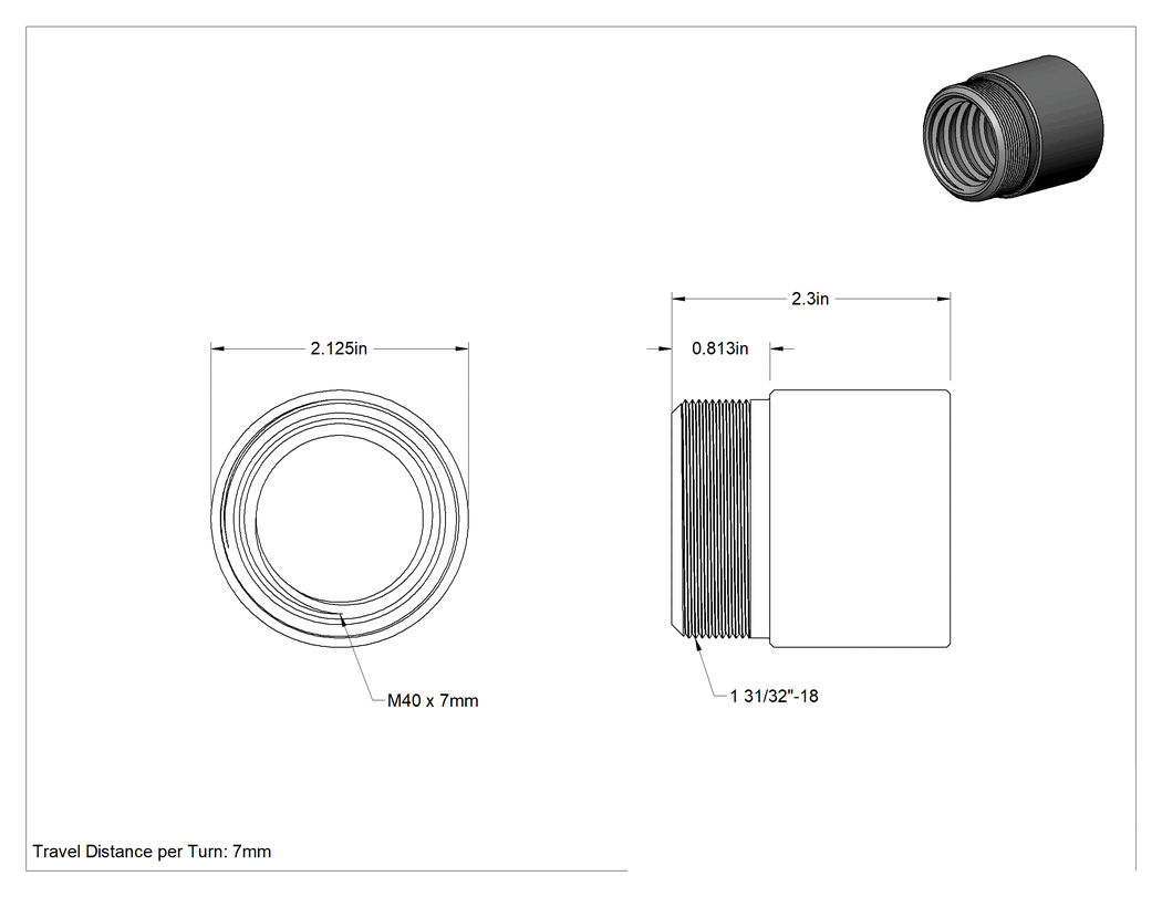 Teknik Çizim - Kılavuz Vida için M40 x 7 mm Dişli Hassas Somun