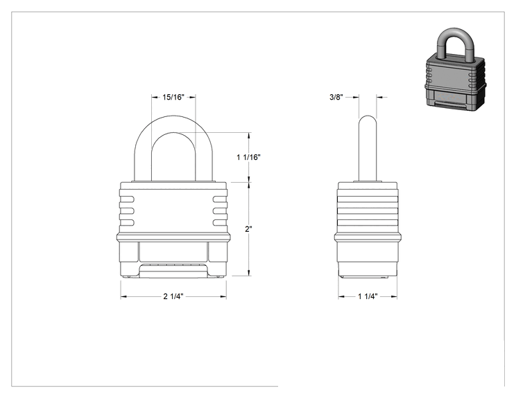 Teknik Çizim - Hava Koşullarına Dayanıklı Sıfırlanabilir Şifreli Asma Kilit, Pirinç Gövde, Master Lock 1175 1-1/16" Dikey Açıklık