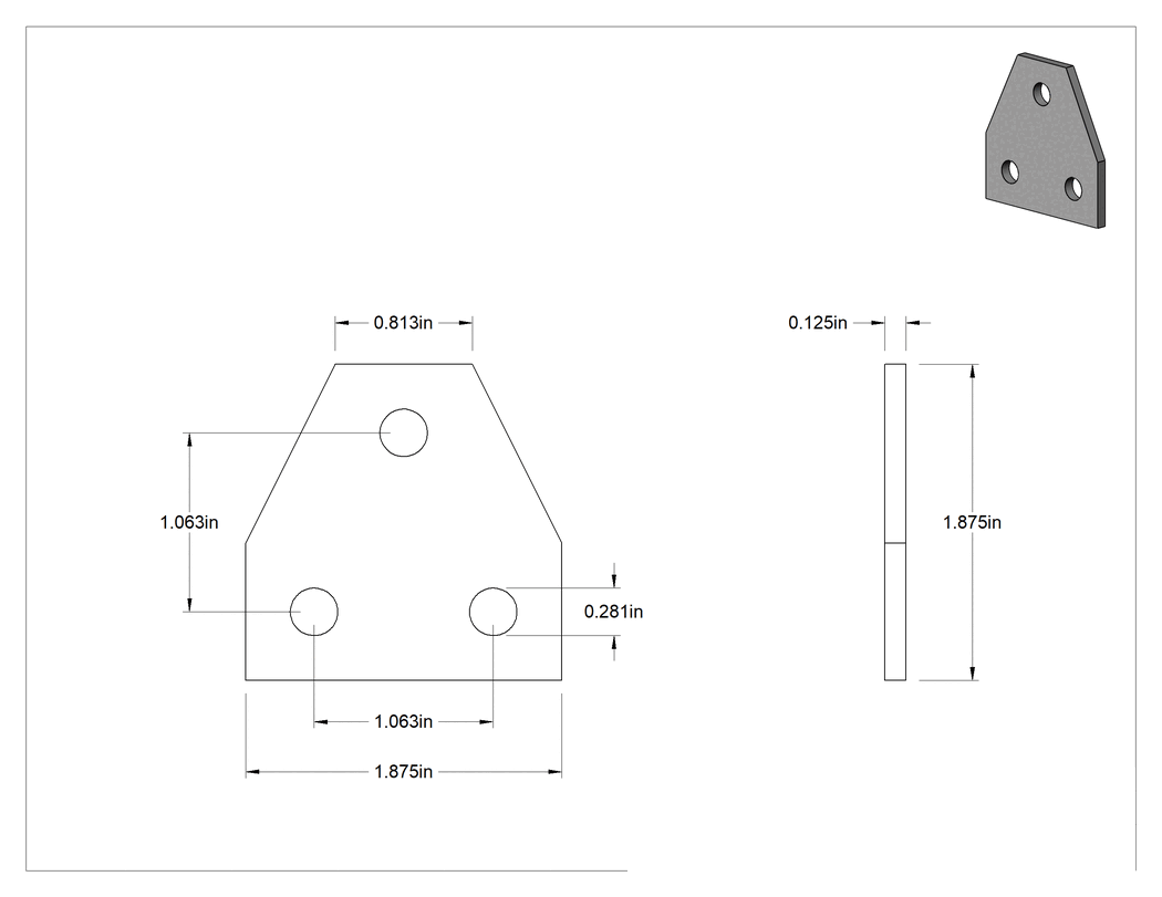 Teknik Çizim - Strut Kanalı Braketi, T, 304 Paslanmaz Çelik, 1-7/8" Uzunluk