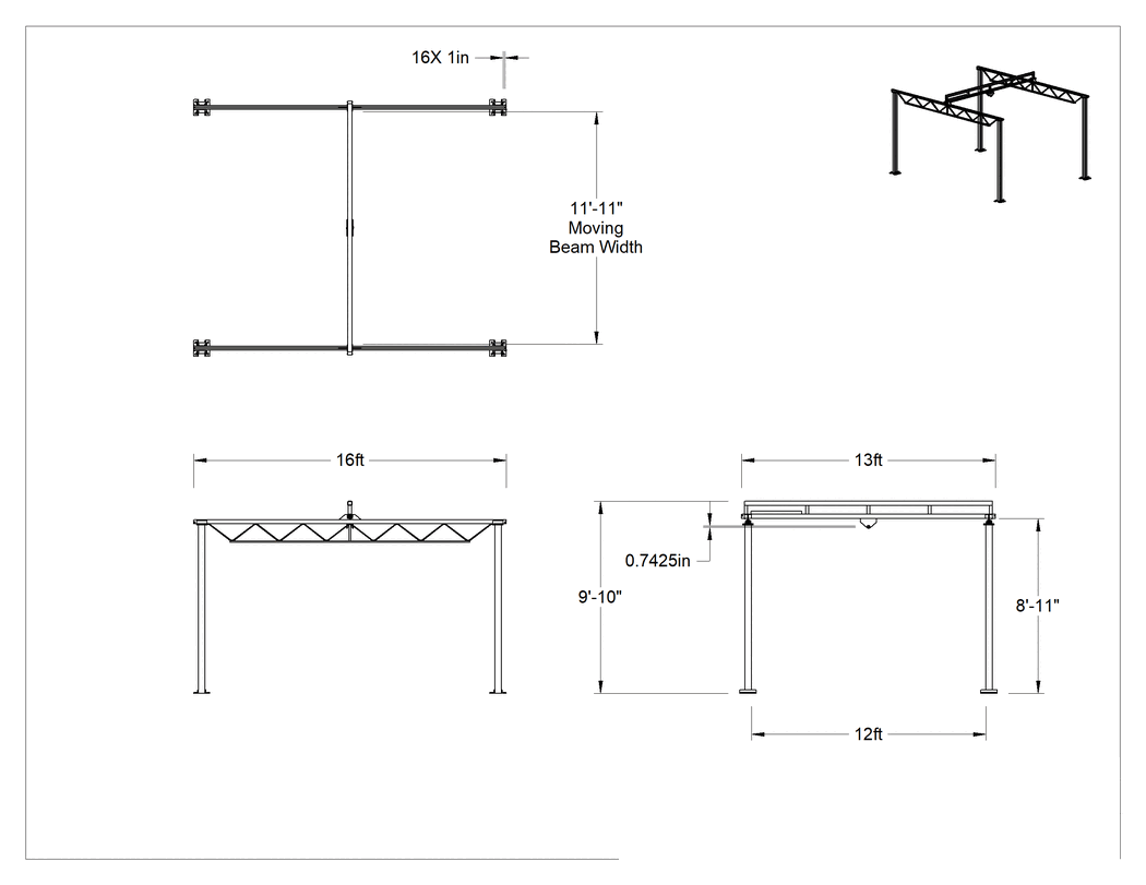 Teknik Çizim - İş İstasyonu Vinci, 1/2 Ton Kapasite, 12 Fit Uzunlukta Hareketli Kiriş