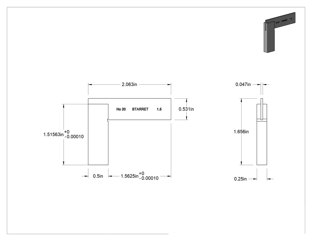 Teknik Çizim - Starrett Yüksek Hassasiyetli Gönye, 1-1/2" x 1-1/2" Bıçak Uzunluğu
