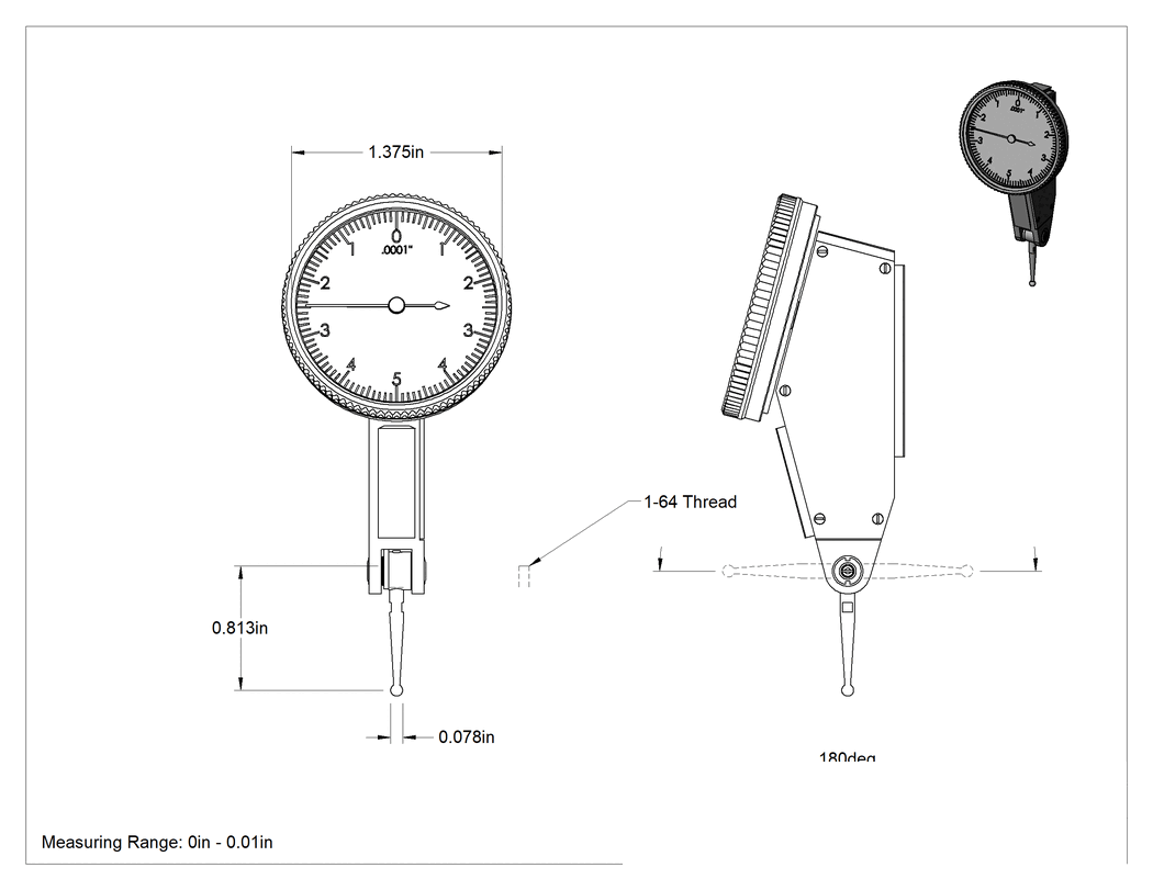 Teknik Çizim - Starrett Kadranlı Kol Tipi Sapma Göstergeleri, 0" - 0.010" Ölçülen Mesafe