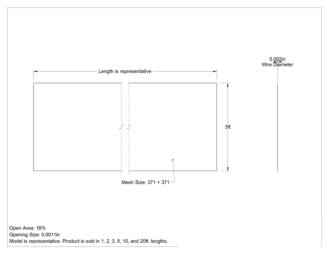 Teknik Çizim - Neme Dayanıklı Plastik Filtre Ağı, 371 x 371 Göz Boyutu, 40" Genişlik