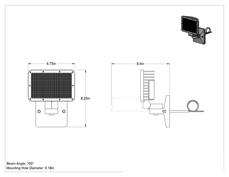 Teknik Çizim - Ayarlanabilir Başlıklı Güvenlik Işığı, 1 Başlıklı, 8500/5500/3500 lümen, Bronz