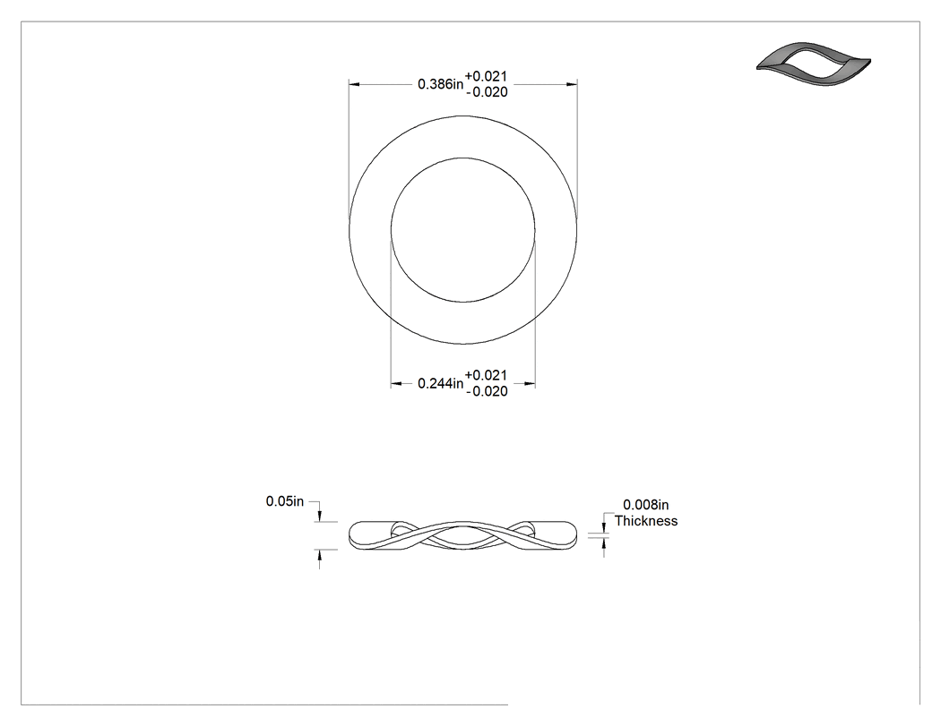 Teknik Çizim - Dalgalı Disk Yay, Yüksek Karbonlu Çelik, 0.244" İç Çap, 0.386" Dış Çap, 0.008" Kalınlık