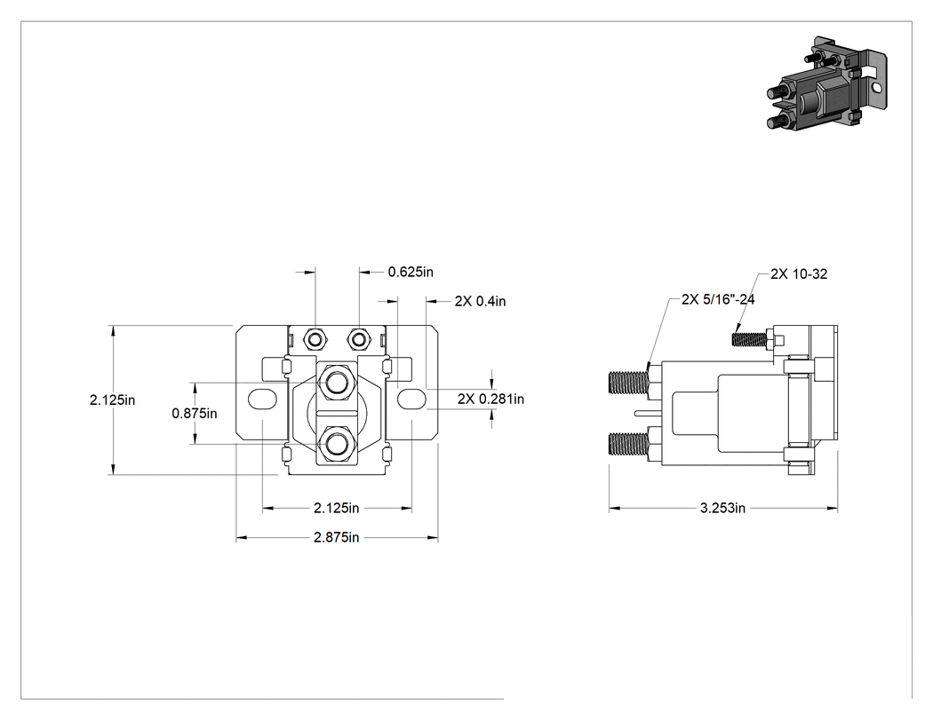 Teknik Çizim - Saplama-Terminal Rölesi, Suya Dayanıklı, SPST-NO, 12 V DC Giriş, 8.1 W Kontrol Gücü