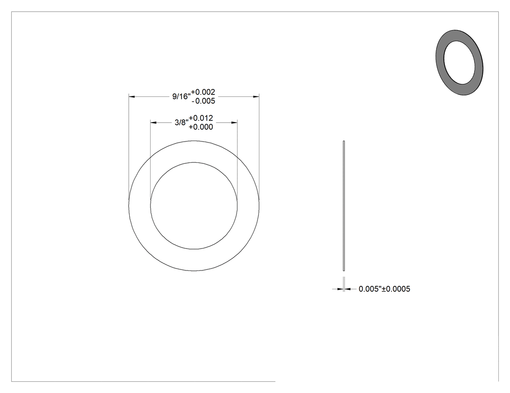 Teknik Çizim - 1074-1095 Yaylı Çelik Şimler, 3/8" Çaplı Vida Omzunu Kısaltma için, 0.005" Kalınlık