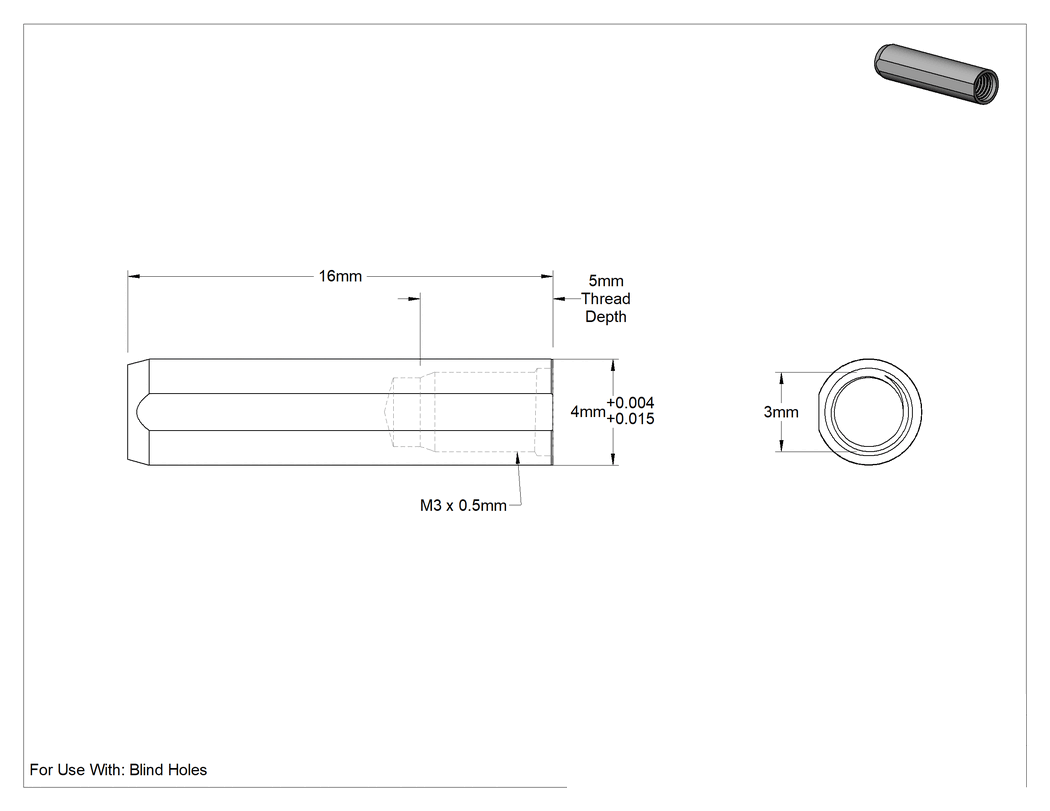 Teknik Çizim - Düz Şaftlı Havalandırmalı Çekilebilir Pim, 18-8 Paslanmaz Çelik, 4 mm Çap, 16 mm Uzunluk