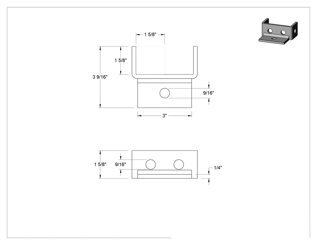Teknik Çizim - Strut Kanalı Zemin Montajı, İstiflenmiş Kanal, Düz Direk, Çinko Kaplı Çelik, 3" Uzunluk
