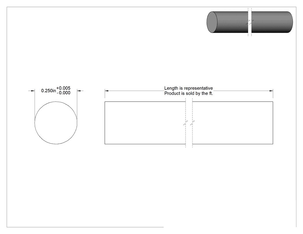 Teknik Çizim - Cam Dolgulu Kimyasal Dayanıklı Kaygan PTFE Çubuk, 1/4" Çap