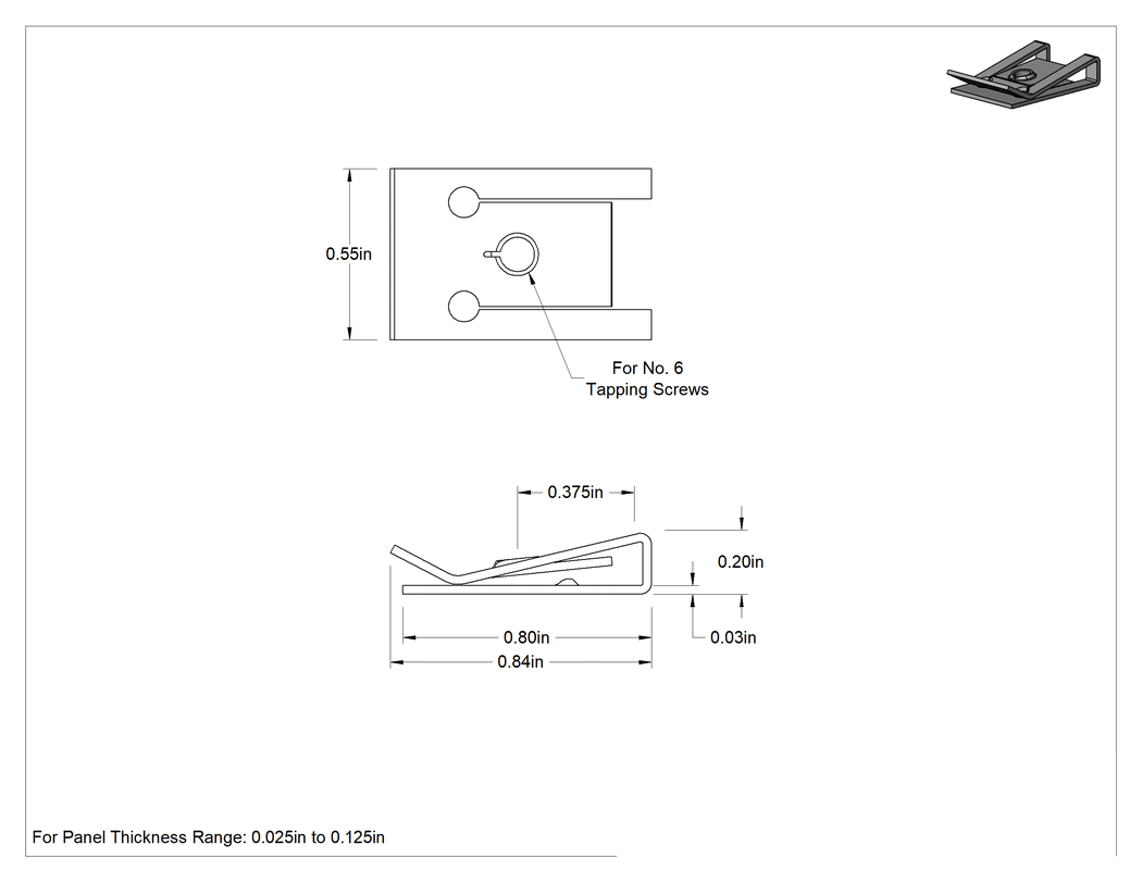 Teknik Çizim - Siyah Fosfat Çelik Yüksek Kavramalı Klipsli Somun, 6 numaralı diş açma vidası için, 0.025" ila 0.125" Panel Kalınlığı
