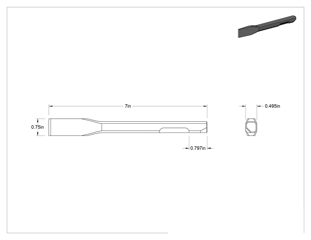 Teknik Çizim - İğne Kazıyıcılar için Keski Ucu, 0.495 inç Sekizgen Şaft, 3/4" Genişlik Düz Uç, 7" Toplam
