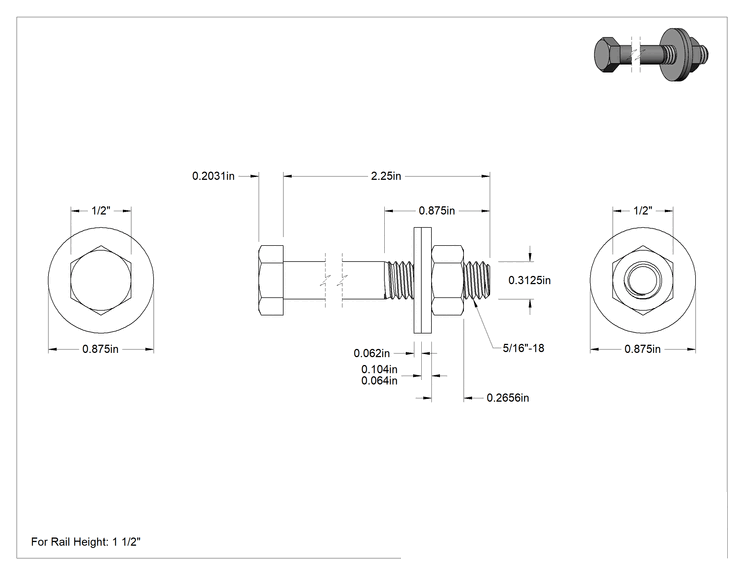 Teknik Çizim - 1-1/2" Kare Raylı Cıvatalı Çerçeve için Braket Bağlantı Elemanı Seti