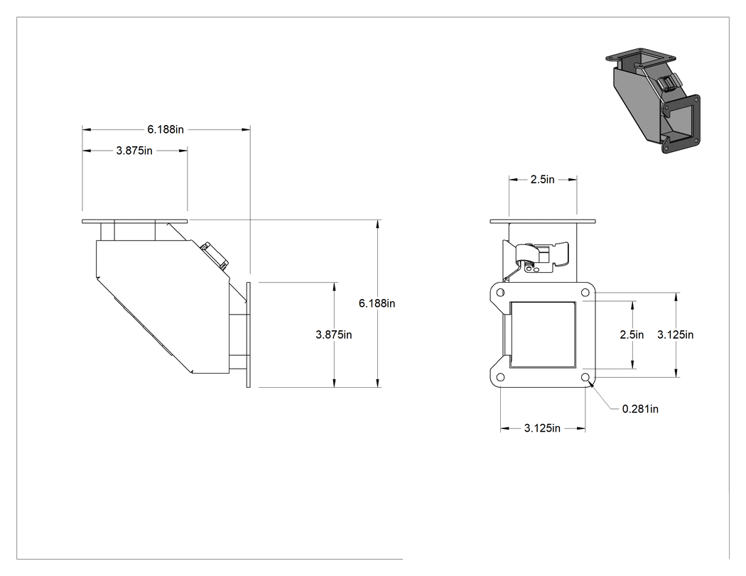 Teknik Çizim - 2-1/2" Genişlik x 2-1/2" Derinlik Toza Dayanıklı Yuvarlak Kanal için 90 Derece Dirsek